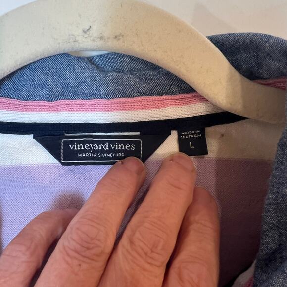 Vineyard vines thick cotton rugby stripe shirt large lilac white collared - Picture 7 of 8